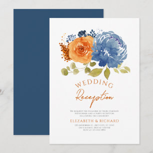 Marine-Braunorange-Blumen-Herbst-Hochzeitsempfang Einladung