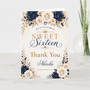 Marine Champagner Sweet Sixteen Dankeskarte