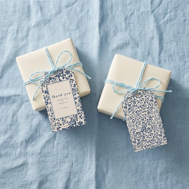 Marine-Chinoiserie-Blumen-Hochzeit-Danke Geschenkanhänger (Navy Chinoiserie Floral Wedding Thank You Gift Tags)