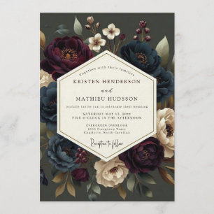 Marine-Claret-Chiaroscuro-Hochzeit Einladung