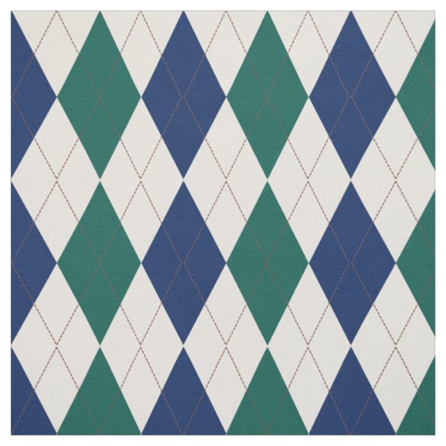Marine-, Creme-und Waldgrün-Rauten-Muster Stoff (Muster)
