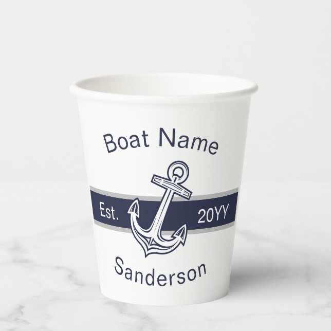 Marine Custom Nautic Anchor Ocean Navy Blue Pappbecher (Vorderseite)