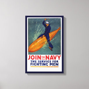 Marine-Einstellungs-Plakat-Seemann auf Torpedo Leinwanddruck