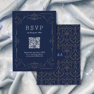 Marine elegante moderne klassische Vintage-QR-Code RSVP Karte