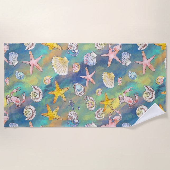 Marine Element Starfish Muschelgewässer Ruf des Me Strandtuch (Vorderseite)