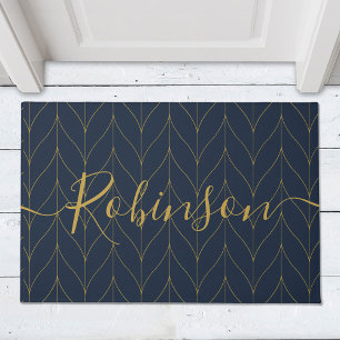 Marine-Gold Art Deco Blatt personalisierter Famili Fußmatte