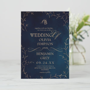 Marine-Gold-Botanical-Hochzeit Einladung