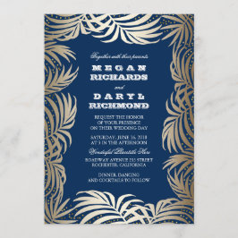 Marine - Gold Glitzer Palm Leaf Beach Hochzeit Einladung