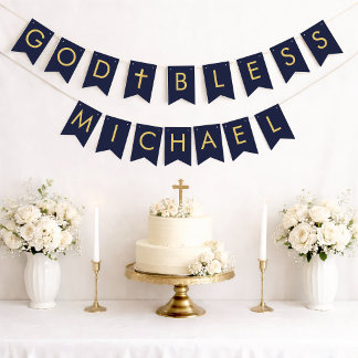 Marine Gold Gott segne 7 Buchstaben Junge Taufe Ko Wimpelkette