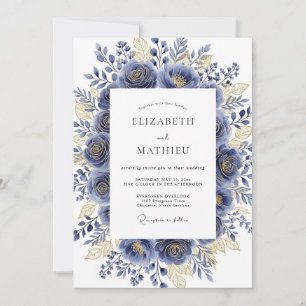 Marine-Goldene Blüten-Romantische Hochzeit Einladung