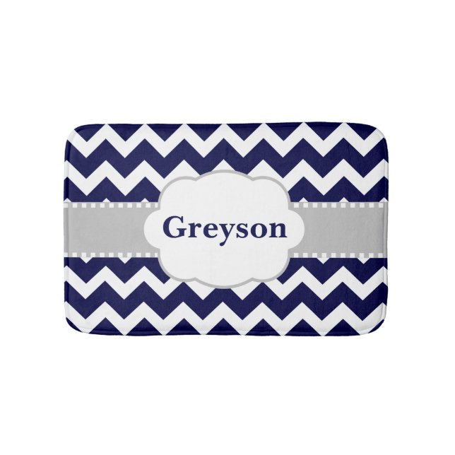 Marine-graue Zickzack Monogramm-Badematte Badematte (Vorderseite)
