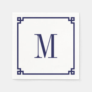 Marine Griechische Schlüsselrand-Monogramm Serviette