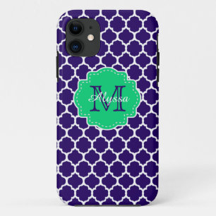 Marine grüner Quatrefoil personalisiert Case-Mate iPhone Hülle