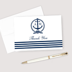 Marine Hochzeitsanker Monogramm Weiß Dankeskarte