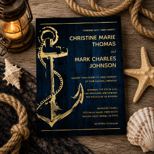 Marine Holz Nautical Schiff Anker Hochzeit Folieneinladung