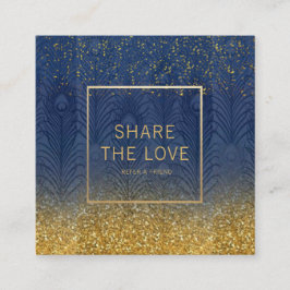 Marine-Indigo-Blau-Feder-GoldGlitzer-Empfehlung Quadratische Visitenkarte