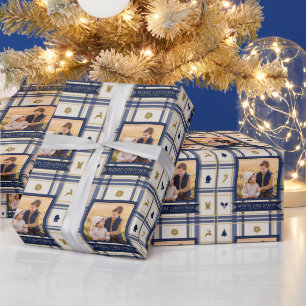 Marine-Karo-Frohe-Weihnachten-Familienfoto Geschenkpapier