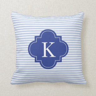 Marine-Königsblau-Streifen Quatrefoil Monogramm Kissen