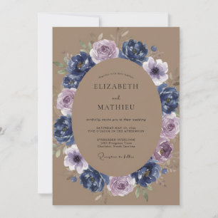 Marine Lavendel-Blumenkunst Hochzeit Einladung