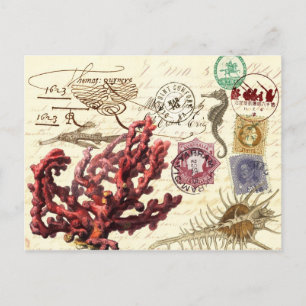 Marine Lebens Collage mit Poststempeln und Briefma Postkarte