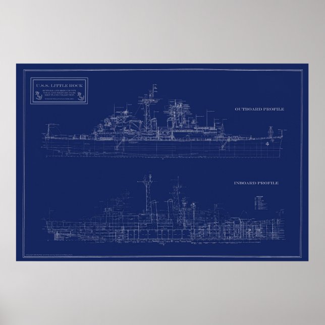 Marine Leichter Kreuzer Little Rock Blueprint Poster (Vorne)