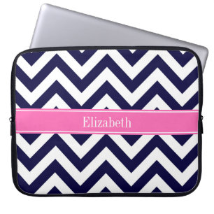 Marine Lg Chevron HotPink2 Vierblatt Namensmonogra Laptopschutzhülle