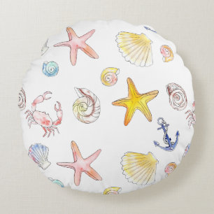 Marine Life & Anchors Rundes Kissen