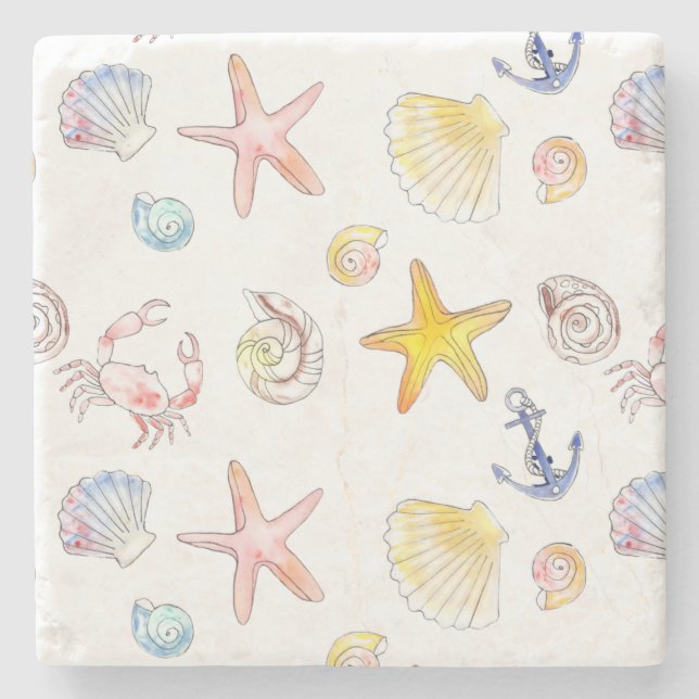 Marine Life & Anchors Steinuntersetzer (Vorderseite)