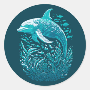 Marine Life Art   Dolphin-Grafikdesign Runder Aufkleber