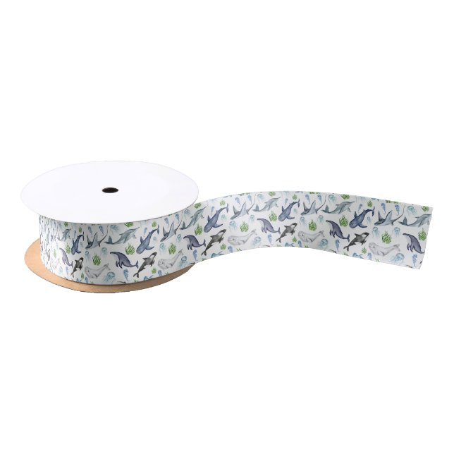 Marine Life Satin Ribbon in White Satinband (Spule)