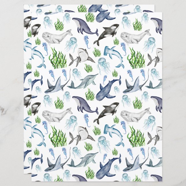 Marine Life Scrapbook Paper (Vorne/Hinten)