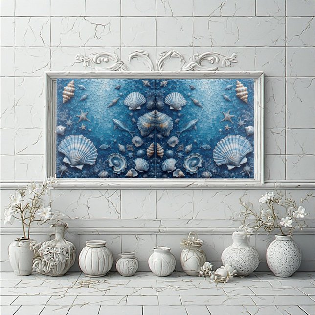 Marine Life Underwater Seashells Fish Backsplash  Fliese (Marine Life Underwater Seashells Fish Backsplash Ceramic Tile)