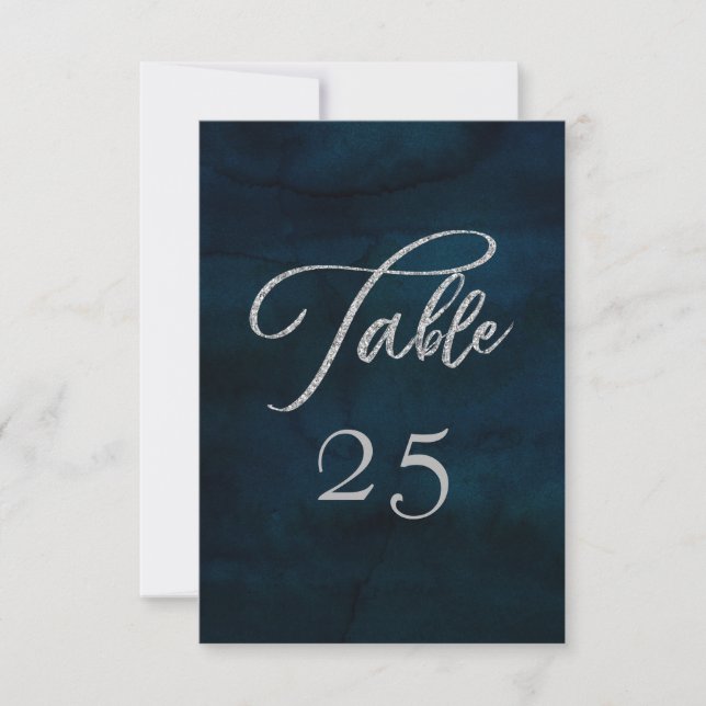 Marine-Luster-Silber-Sitzordnung-Hochzeitstisch-Nu Einladung (Vorderseite)