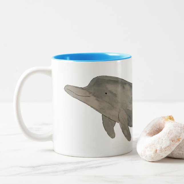 Marine Mammal Watercolor Bottlenose Dolphin Zweifarbige Tasse (Mit Donut)