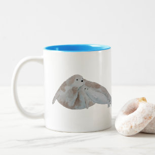 Marine Mammal Watercolor Mother Baby Harp Siegel Zweifarbige Tasse