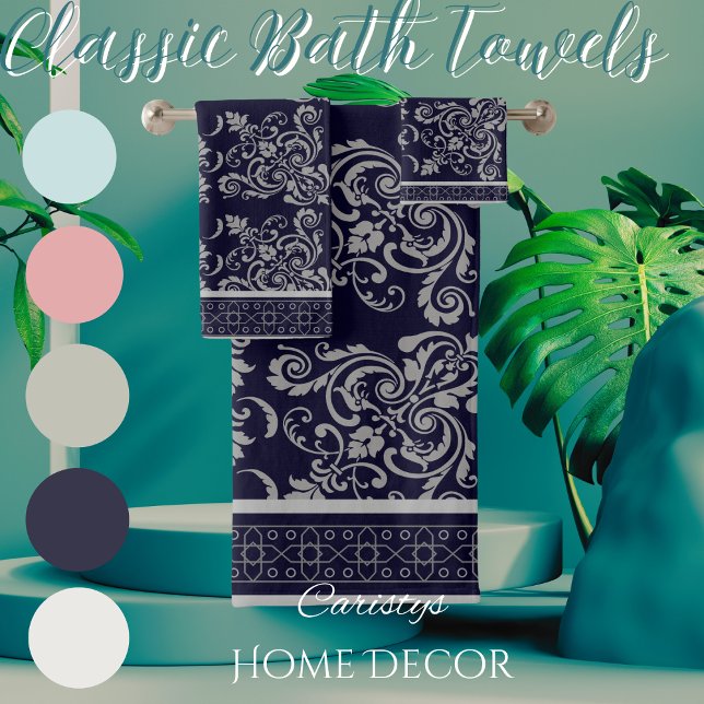 Marine mit grauen Schnörkeln Handtuch Badhandtuch Set (Von Creator hochgeladen)