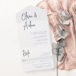 Marine | Moderne handgeschriebene Hochzeit All In One Einladung