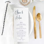Marine | Moderne handgeschriebene Hochzeit Menükarte<br><div class="desc">Entworfen,  um unsere modernen handgeschriebenen Skripteinladungen zu erfüllen. Ein wunderschönes typografisches Design mit minimalistischem Ambiente,  modernem marineblau handgeschriebenem Skript und klassischem Serifenschrift. Personalisieren Sie Ihre Menüpunkte mithilfe von acht benutzerdefinierten Textfeldern.</div>
