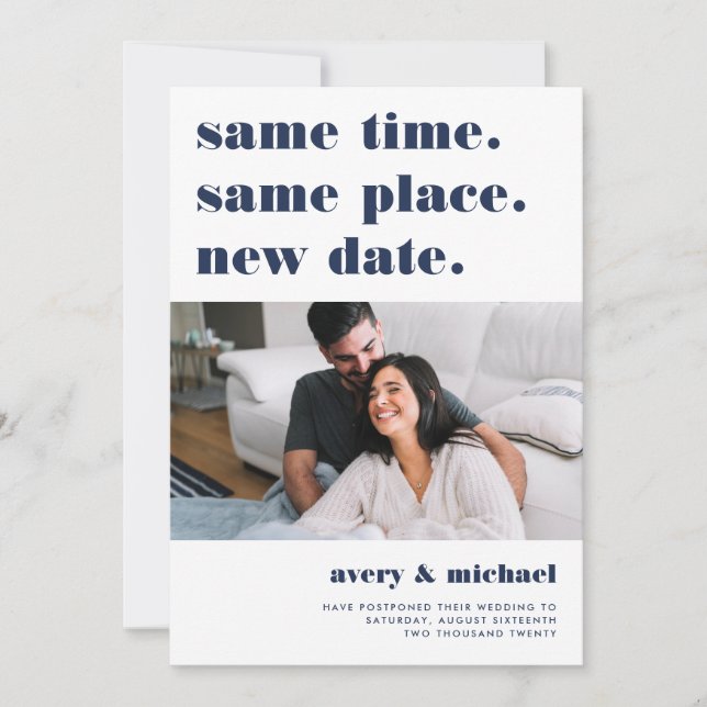Marine | Modernes Hochzeitspause - Foto Save The Date (Vorderseite)