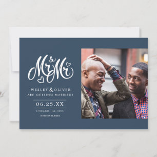 Marine Mr & Mr. Script - Save the Date mit Foto