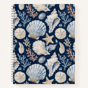 Marine Muschel-Aquarell-Nautik-Muster Notizbuch
