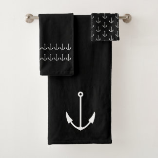 Marine Nautical Anchor Bad Schwarz-weiß Badhandtuch Set