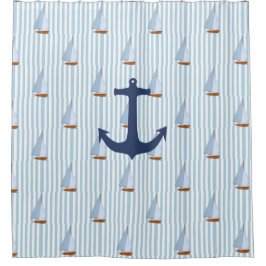 Marine Nautical Sailing Ship White and Blue Stripe Duschvorhang