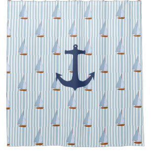 Marine Nautical Sailing Ship White and Blue Stripe Duschvorhang