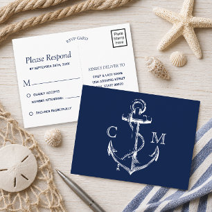Marine-nautische Skizze Anker   RSVP Einladungspostkarte