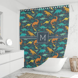 Marine | Niedlich farbiges Dinosaurier-Muster Kid  Duschvorhang