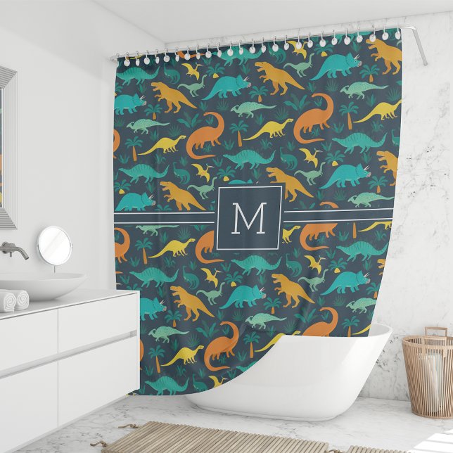 Marine | Niedlich farbiges Dinosaurier-Muster Kid  Duschvorhang (Von Creator hochgeladen)