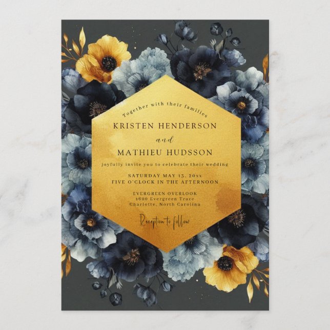 Marine-Ocker Chiaroscuro-Hochzeit Einladung (Vorderseite)