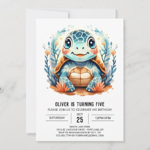 Marine Online Elegante Turtle Boy Geburtstag Einladung