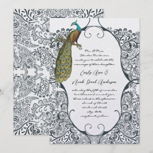 Marine pfauenliebevolle Hochzeit Einladung